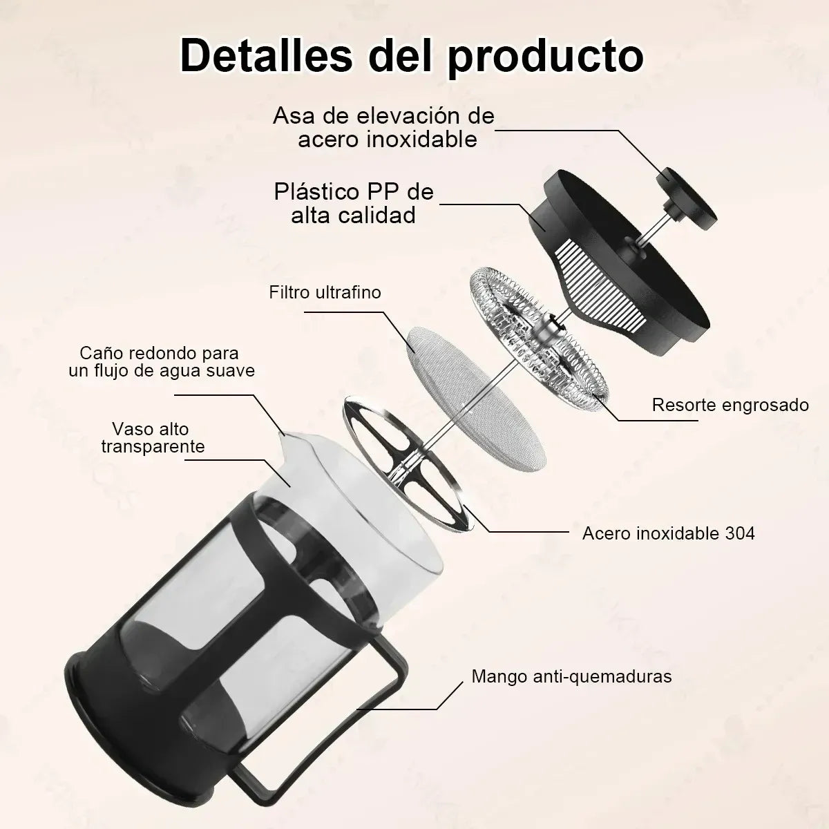 Cafetera Prensa Francesa De Vidrio Templado 1l
