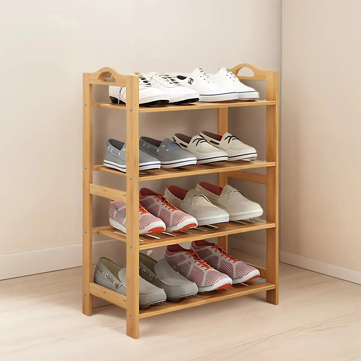 Zapatera Bambú 68.5x69x53cm 4 Niveles Estantes Organizador