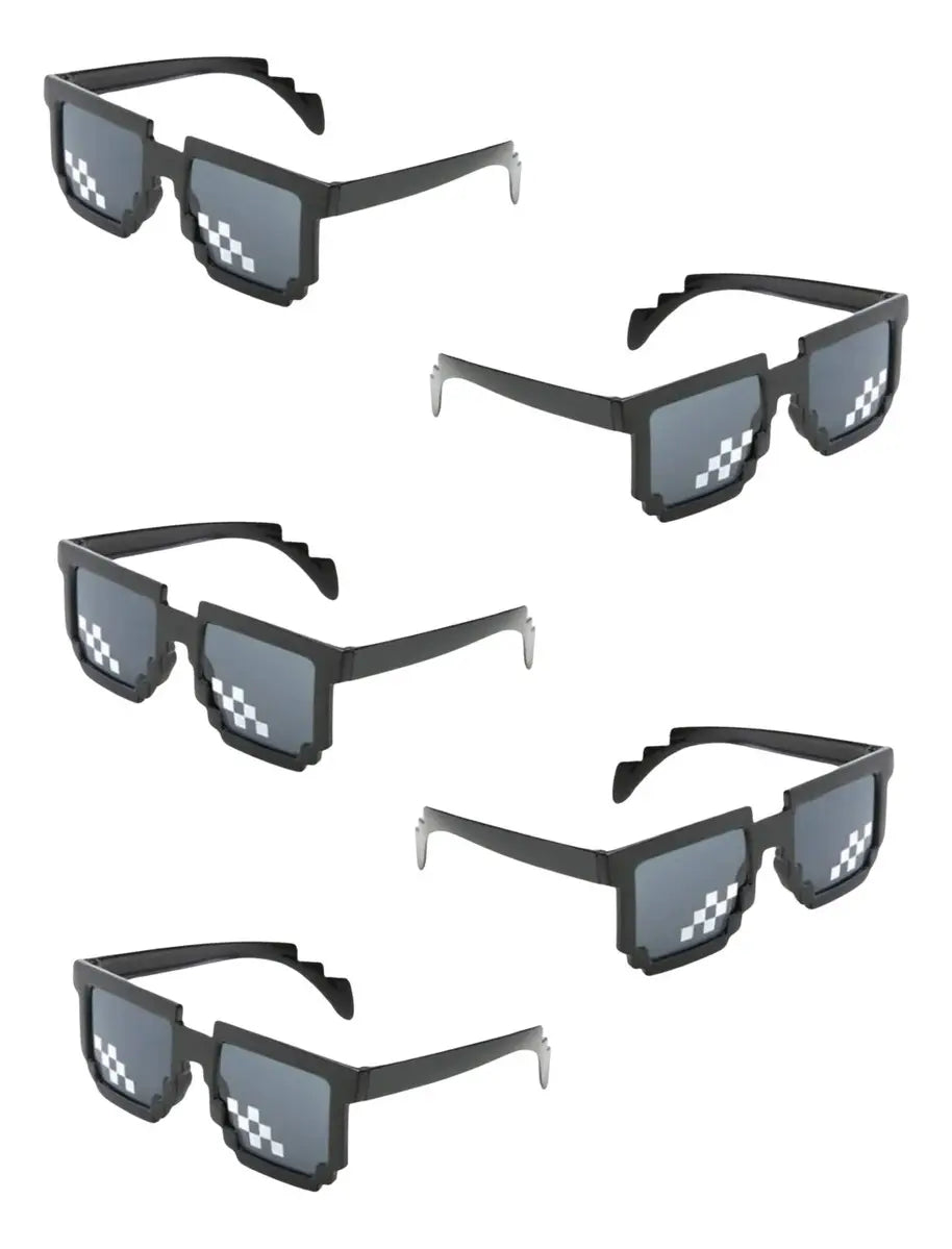 Anteojos Pixel Bits Negros X 5 Gafas Sol Lentes Cotillon Color Negro