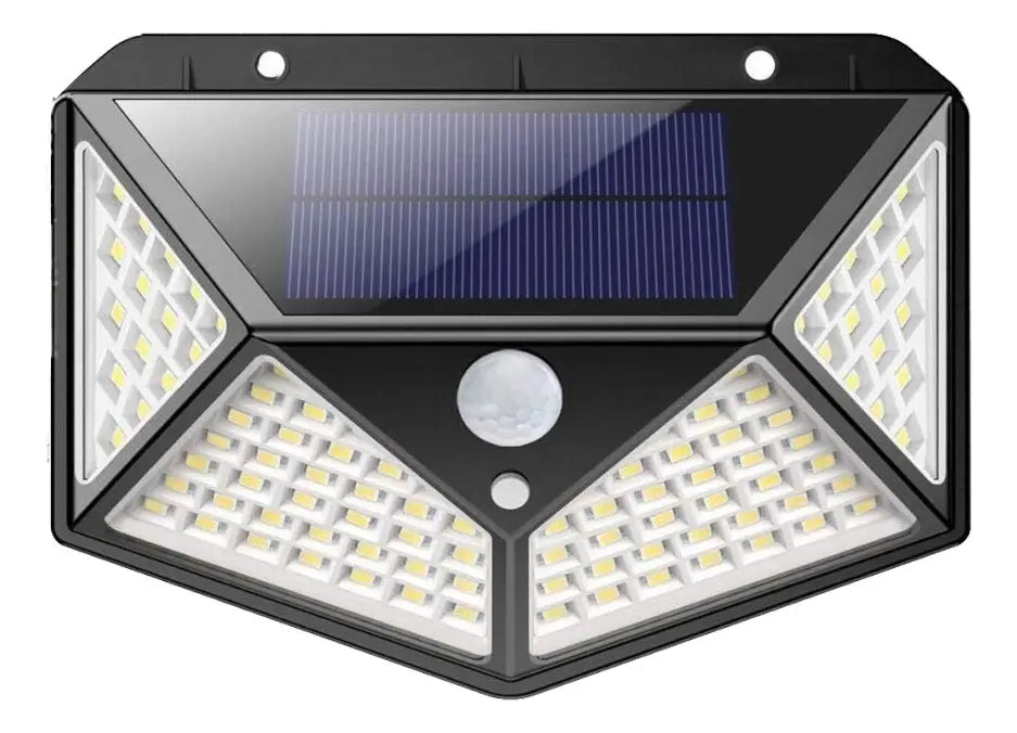 Foco Solar 100 Led Sensor Movimiento De Exterior Pared Color De La Carcasa Negro