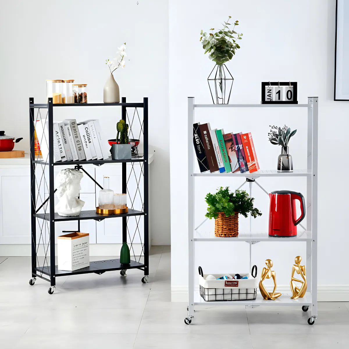 Estante Rack Plegable Metálico 4 Estantes Color Negro Blanco