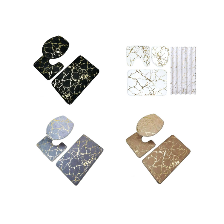 Set De Alfombras Y Cortina De Baño 4pcs Varios Colores