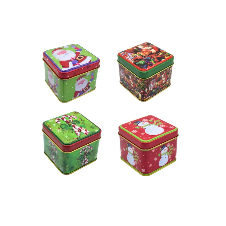 Caja De Lata Con Diseño Navideño 8x8x6.5cm