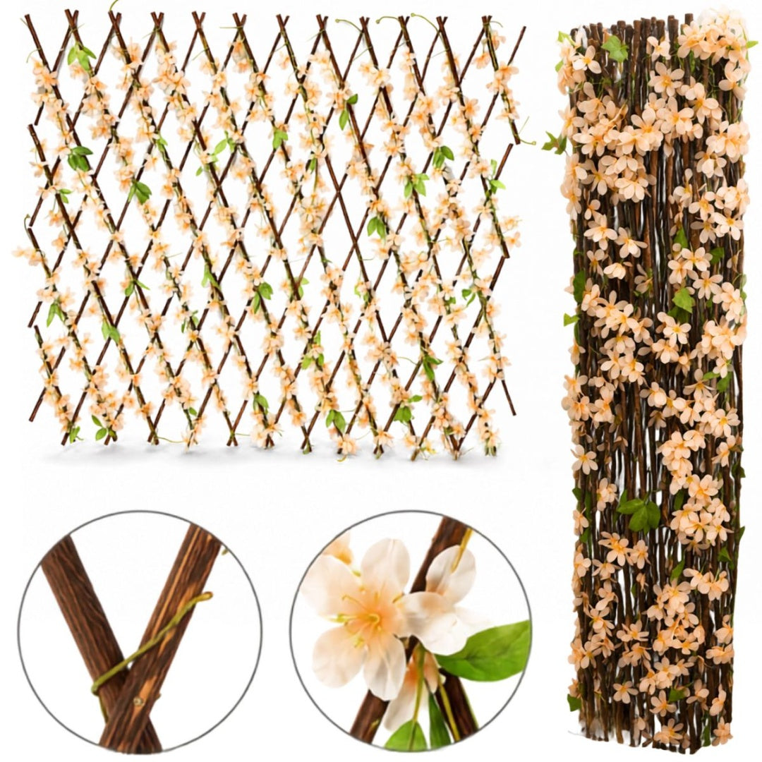 Cerco De Madera Natural Extensible Flores Artificiales 2.7m