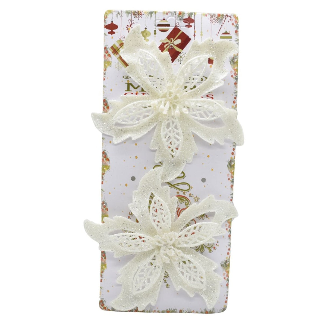 Adorno De Navidad Flores Blancas X2 Unidades 14cm