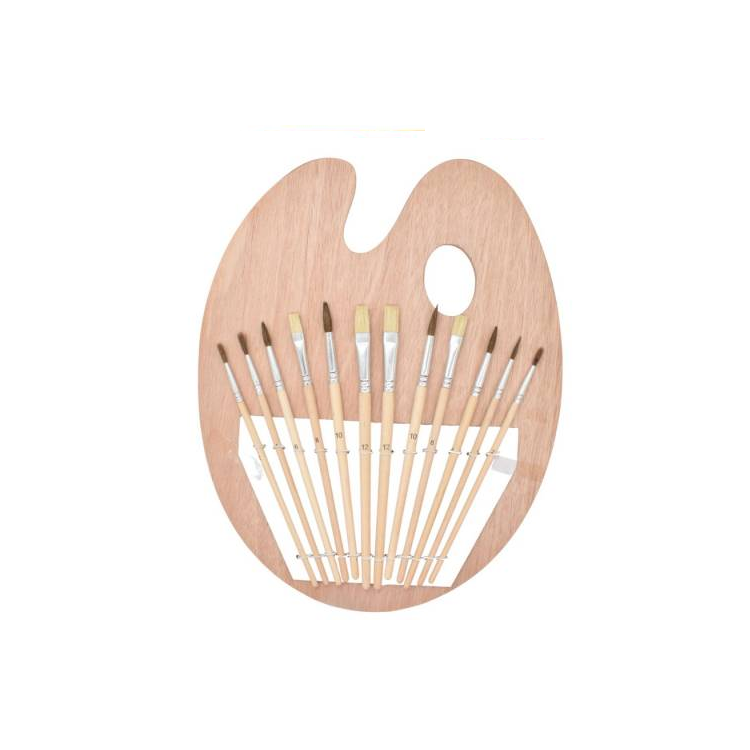 Set De Paleta Y 12 Pinceles - Pintura Acrilica Oleo