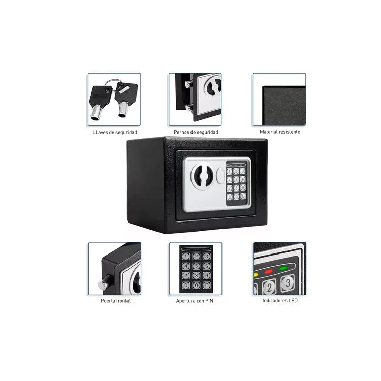 Caja Fuerte De Seguridad Electrónica Codigo Digital Y Llave Color Negro