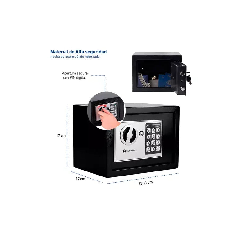 Caja Fuerte De Seguridad Electrónica Codigo Digital Y Llave Color Negro