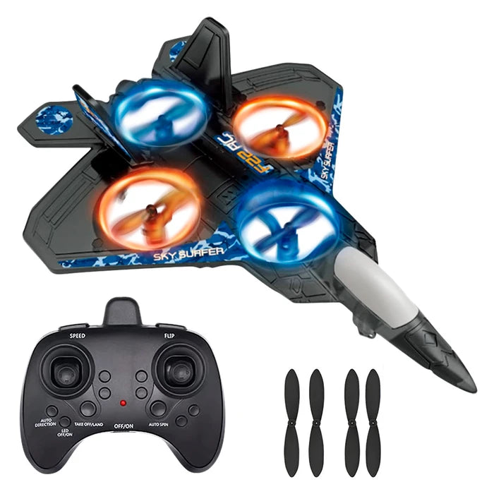 Avión Planeador F22 Giro 360o Luces Giroscópio De 6 Ejes