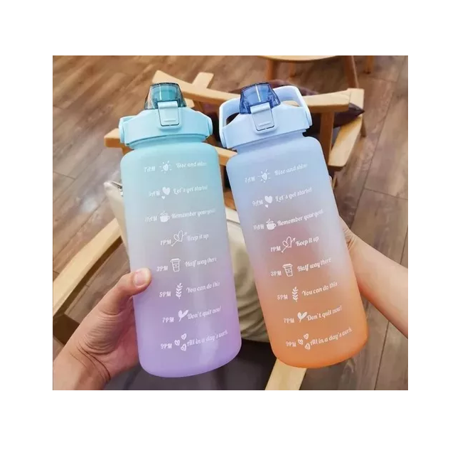 Botella de agua deportiva hidratación motivacional 2 litros