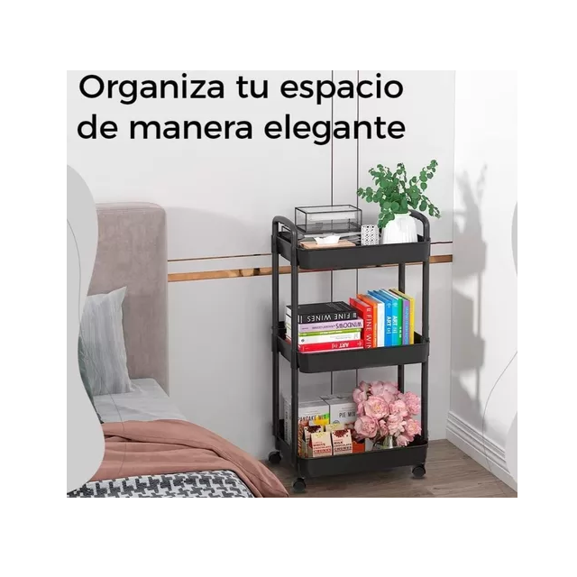 Carro organizador 3 estantes con ruedas multiuso de plastico