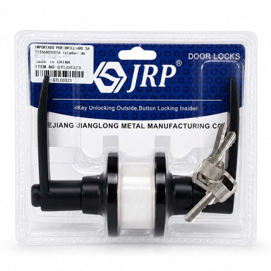 Cerradura De Manija Negro Mate Plateado Para Puerta