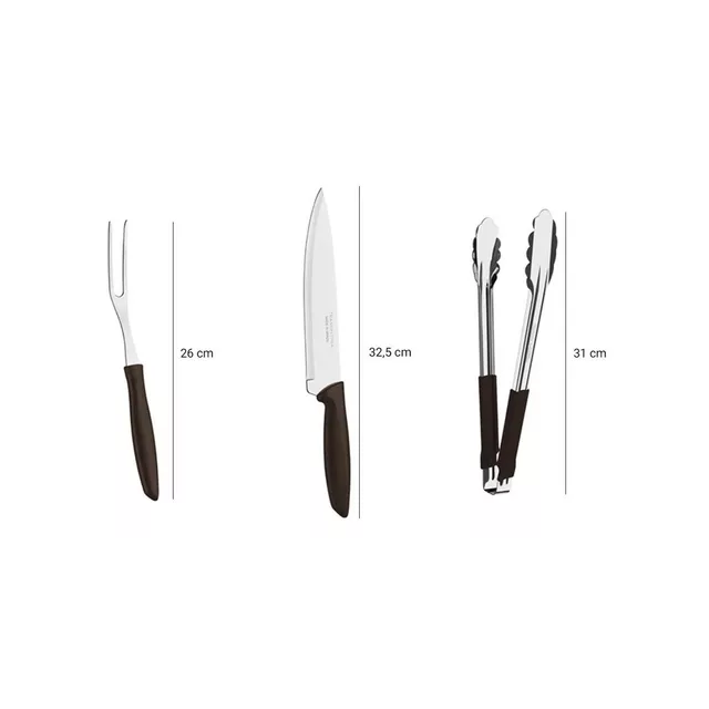Juego de asado grande 3 piezas, cuchillo, pinza, pincho tramontina