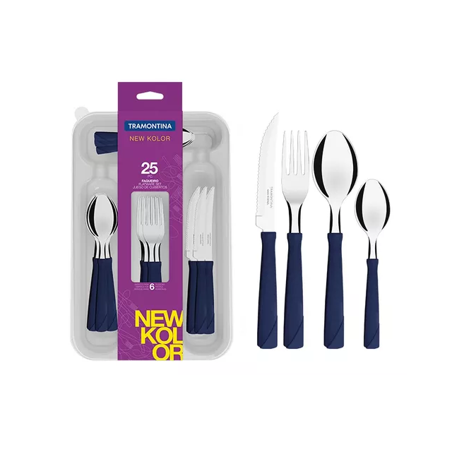 Juego de cubiertos X 24 New Kolor Tramontina+bandeja - 13047 color azul