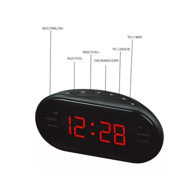 Reloj despertador electrónico digital con radio de calidad