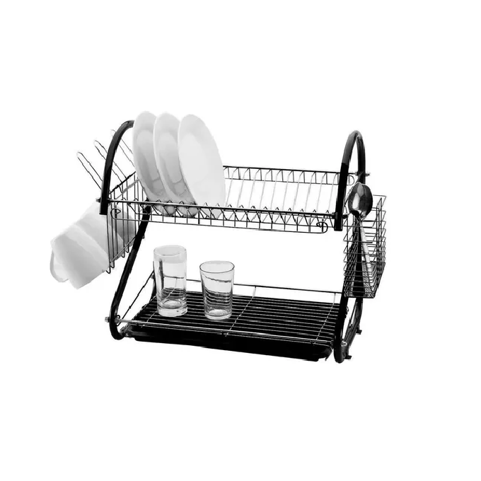 Escurridor de platos negro cromado 2 niveles