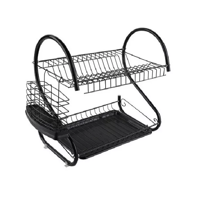 Escurridor de platos negro cromado 2 niveles
