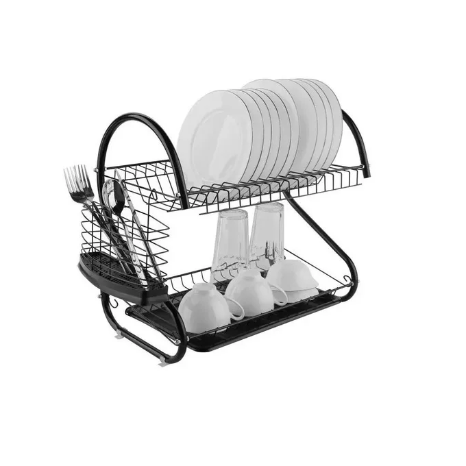 Escurridor de platos negro cromado 2 niveles