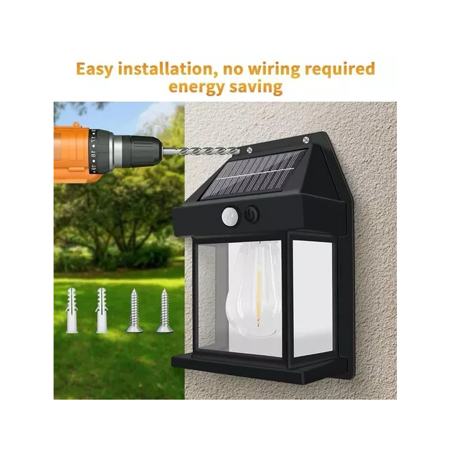 Farol solar de pared + sensor movimiento luz cálida exterior