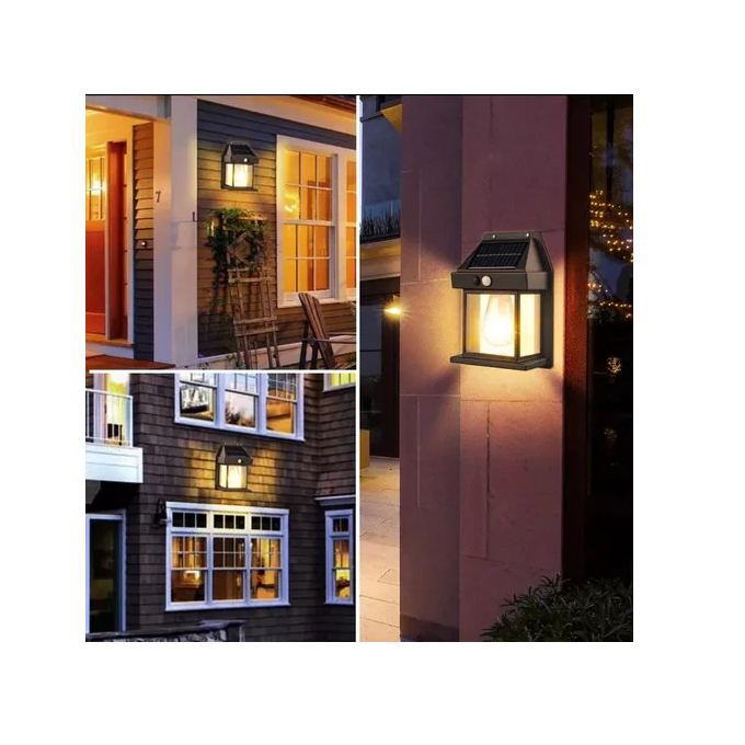 Farol solar de pared + sensor movimiento luz cálida exterior