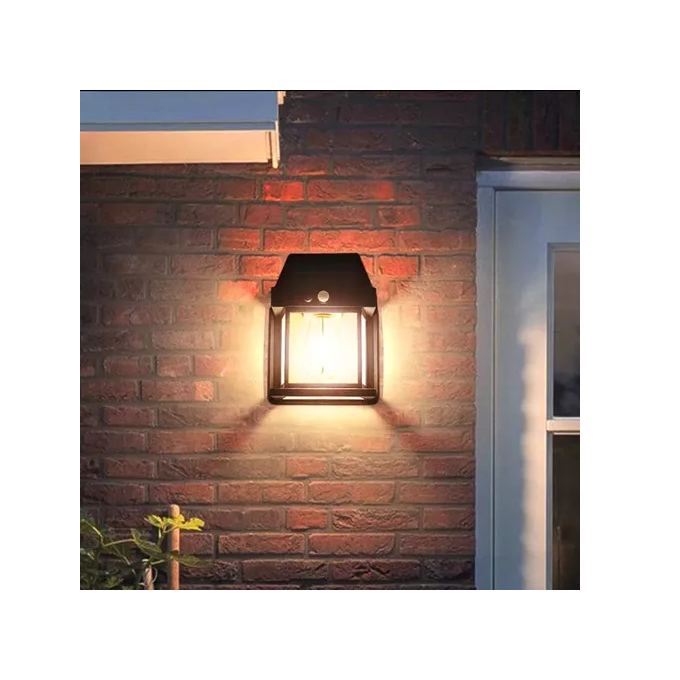 Farol solar de pared + sensor movimiento luz cálida exterior