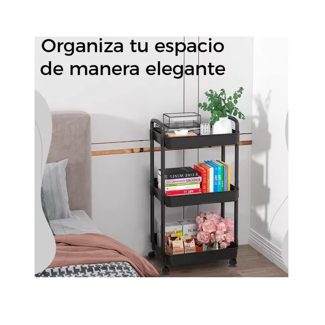 Carro organizador 3 estantes con ruedas multiuso de plastico