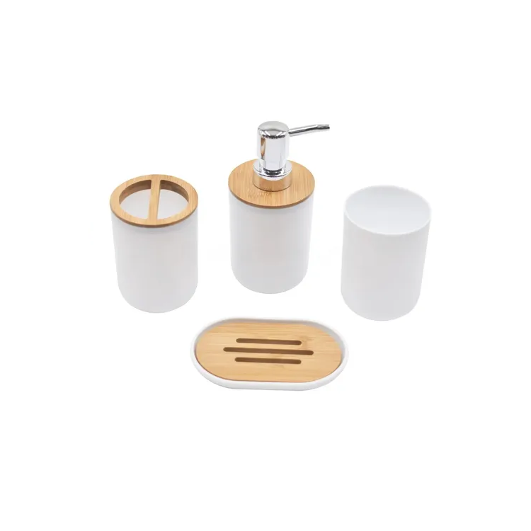 Set Accesorios Baño 6 Piezas Bambu Jabonera Papelera Cepillo