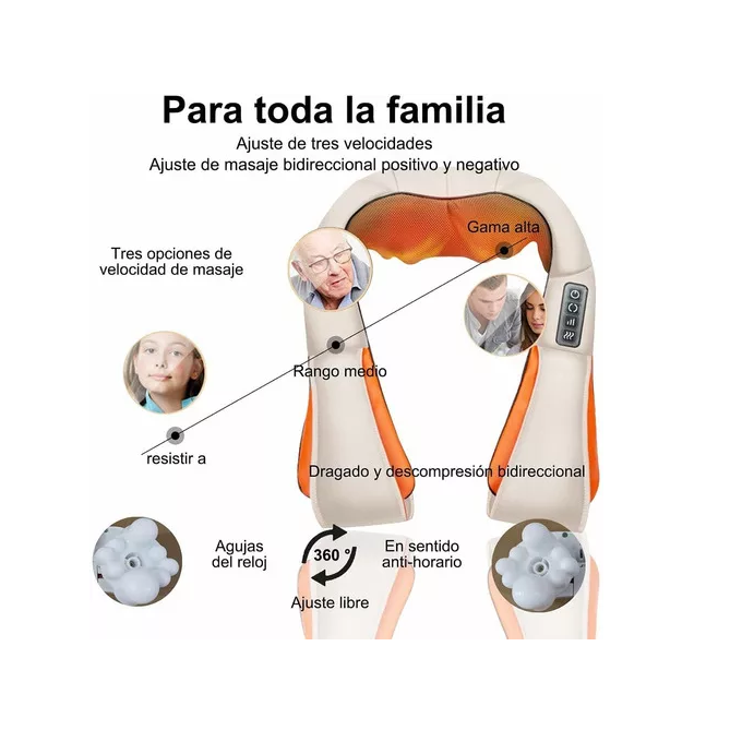 Masajeador cuello, espalda, hombro, cintura electrico con calor