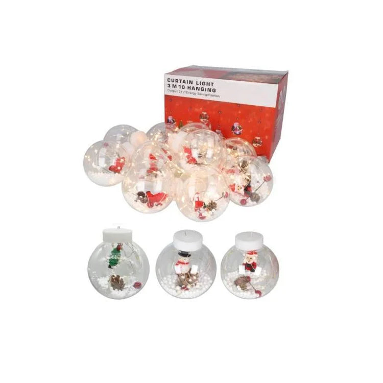 Cortina De Luz De Navidad Con Esferas Navideñas X 10pcs 3m