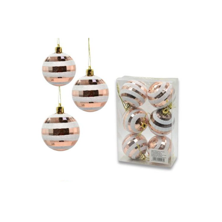 Bolas De Navidad 6cm Rosa Gold X6 Unidades Árbol Navideño