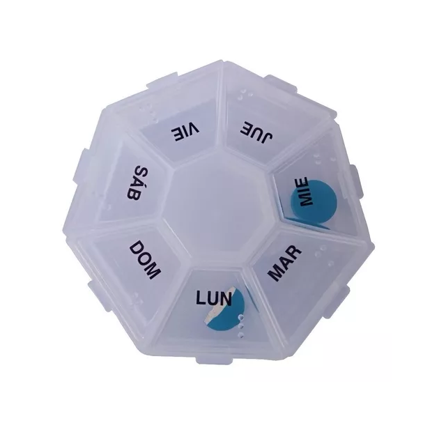 Pastillero semanal en español practico 9x2cm de calidad