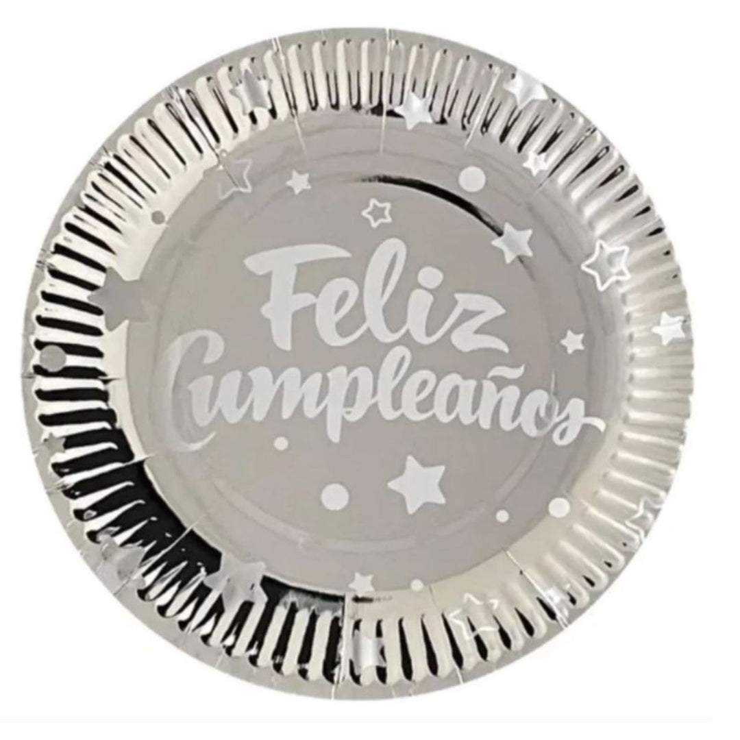 Platos Descartables Para Cumpleaños 18cm Color Plateado