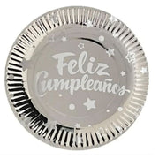 Platos Descartables Para Cumpleaños 18cm Color Plateado