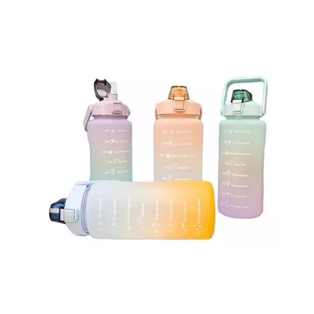 Botella de agua deportiva hidratación motivacional 2 litros