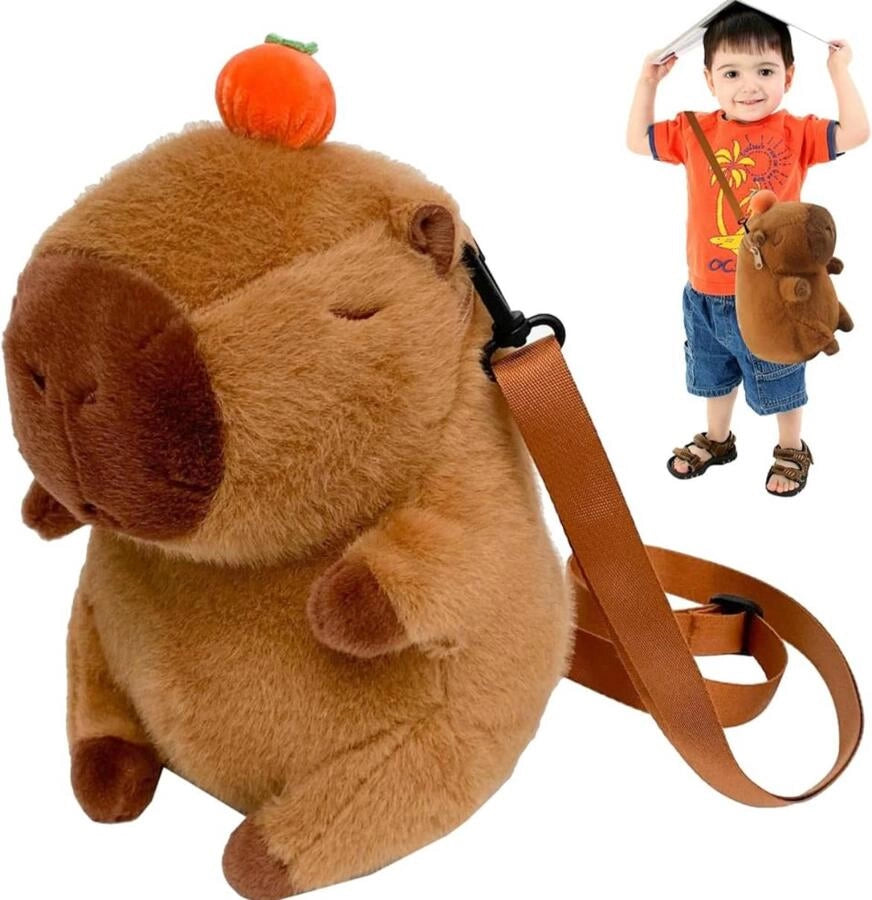 Mochila Infantil Capibara Peluche De Lado
