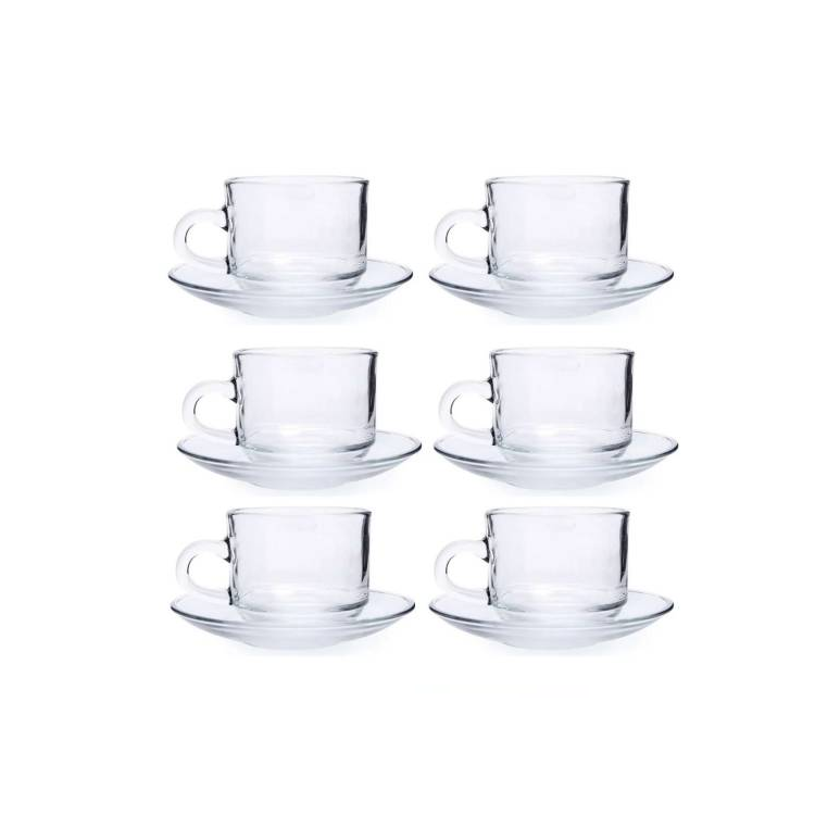 Set X 6 Tazas Te Cafe C/platito Vidrio Tranparente 160ml