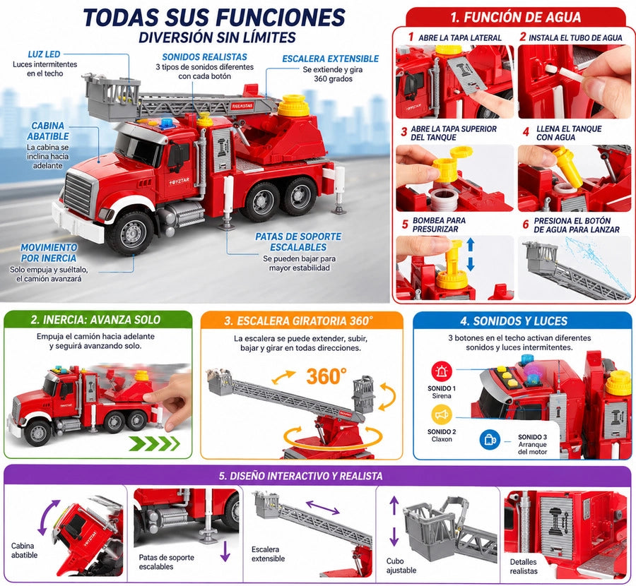 Camión De Bomberos Interactivo Con Movimiento Por Inercia