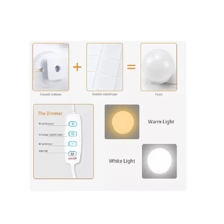 Luces Led Usb Espejo Tocador Maquillaje Kit X10