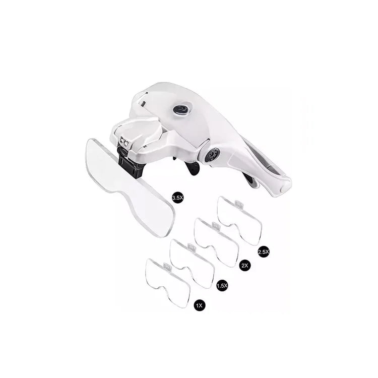 Gafas De Aumento Manos Libres Con Luz Y Lupa + 5 Lentes