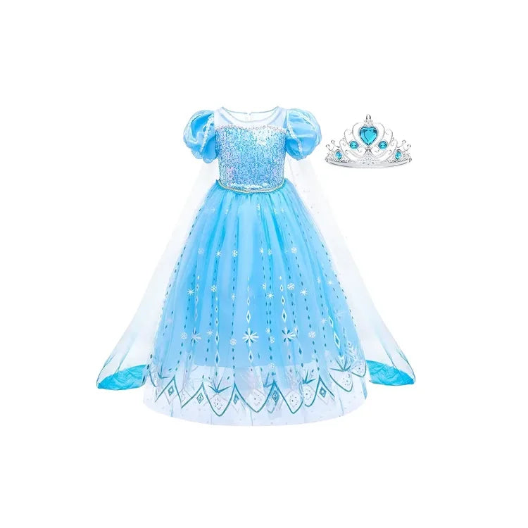 Disfraz Infantil Vestido De Princesa Corona Halloween Niños