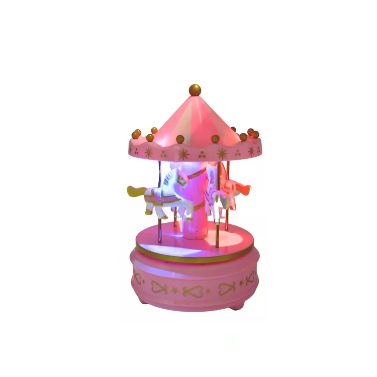 Lampara Infantil Calesita Carrusel Musical Con Luces Rosado