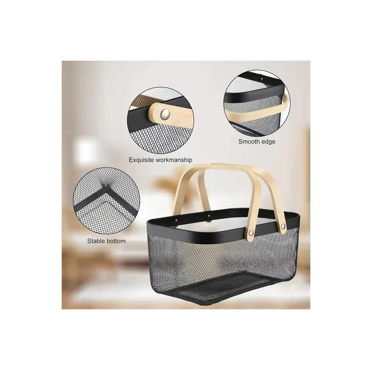 Canasto Metalico Multiusos Doble Asas De Madera Acero Inox
