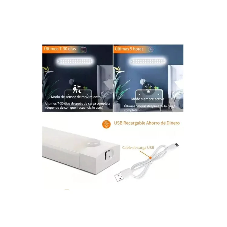 Tubo Lampara Luz Led Sensor De Movimiento Recargable 30 Cm