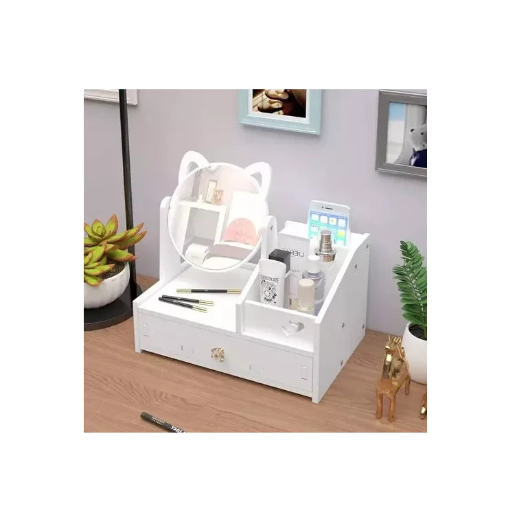 Organizador Con Espejo Para Maquillaje De Madera
