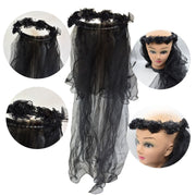 Tocado Diadema De Flores Con Velo Negro Nostalgia Halloween