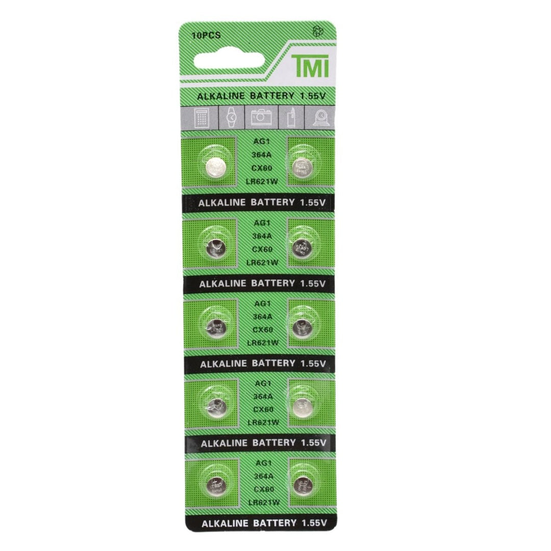 Pila Boton Alkalina Ag1 Lr621w 364a Cx60 Relojes 10 Unidades