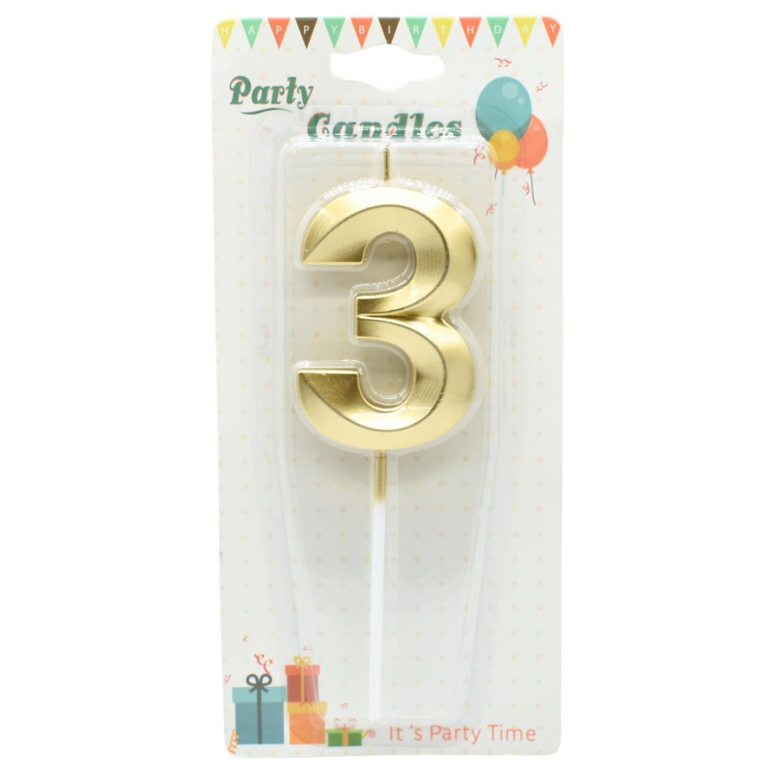 Vela De Cumpleaños Número 3 Dorada 14cm
