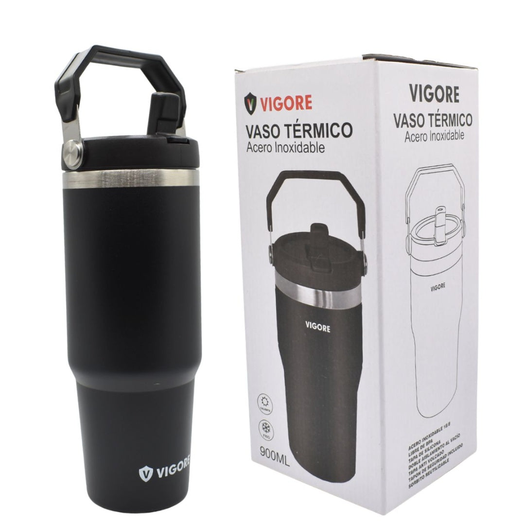 Vaso Taza Termo Térmico 900 Ml Con Agarre Color Negro