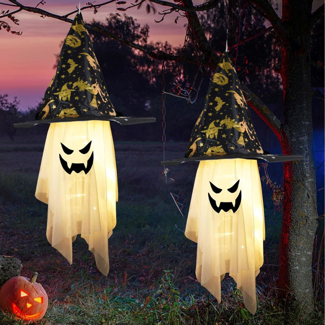 Adorno Fantasma 70cm Sombrero De Halloween Con Luz
