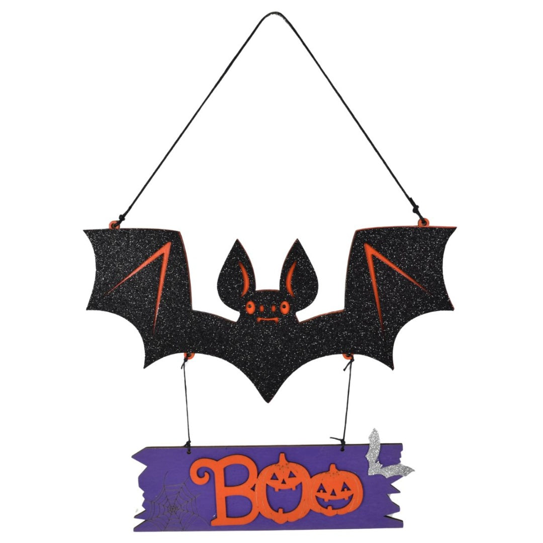 Cartel De Muercielago Madera Para Halloween 42x30cm